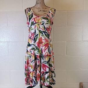 MSK Floral Asymmetrical Dress - Pink and Green